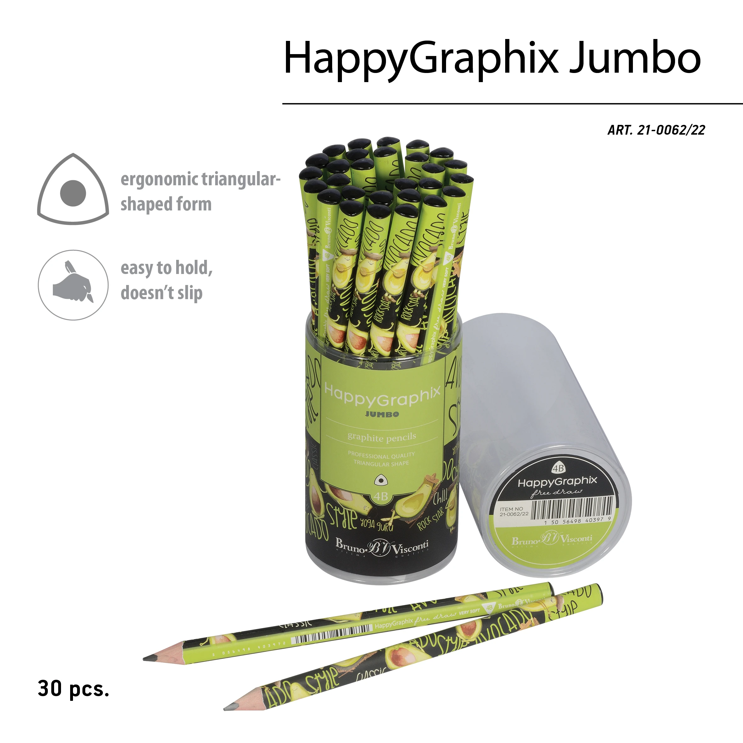 КАРАНДАШ ЧЕРНОГРАФИТОВЫЙ "HappyGraphix Jumbo. Avocado style. Rock КАРАНДАШ ЧЕРНОГРАФИТОВЫЙ "HappyGraphix Jumbo. Avocado style. Rock