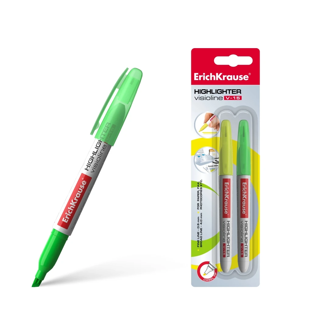 Текстмаркер Erich Krause Visioline V-15, цвет чернил: желтый, зеленый (в Текстмаркер Erich Krause Visioline V-15, цвет чернил: желтый, зеленый (в