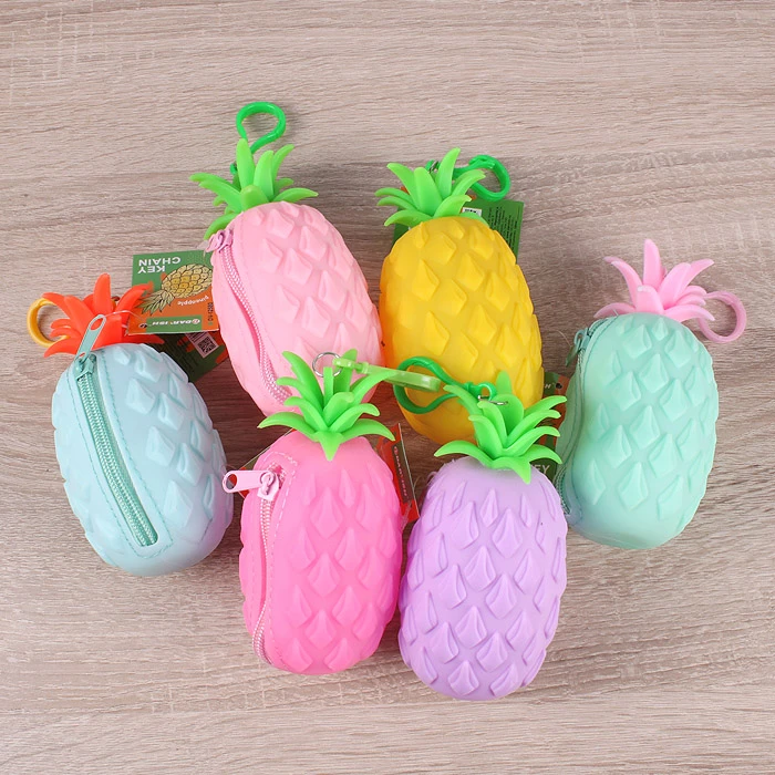 Брелок-монетница силиконовый"Ананас" 100*60мм цвет ассорти