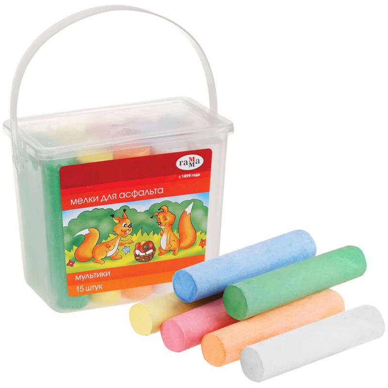 Мелки цветные для асфальта Гамма "Мультики", 15шт., 6цв., круглые,