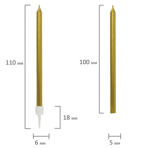 Набор свечей для торта 12 шт., 10 см, с держ., металлик ассорти, ЗОЛОТАЯ СКАЗКА,
