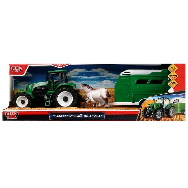 Модель пластик свет-звук фермер 40см, приц., живот., баг.,под.дет.,ин., кор.