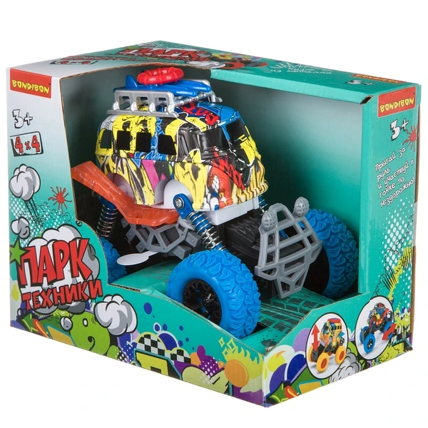 Инерц. метал. автобус 4WD на пружинной подвеске, со светом и звуком, Bondibon