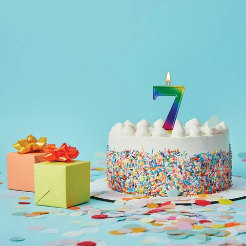 Свеча-цифра для торта "7" "Радужная", 9 см, ЗОЛОТАЯ СКАЗКА,