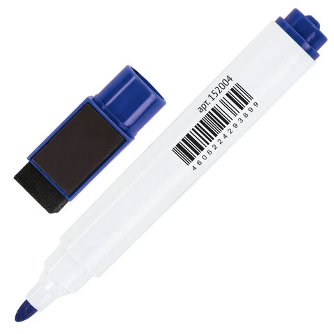 Маркер стираемый для белой доски на магните со стирателем, СИНИЙ, 3 мм, STAFF Маркер стираемый для белой доски на магните со стирателем, СИНИЙ, 3 мм, STAFF