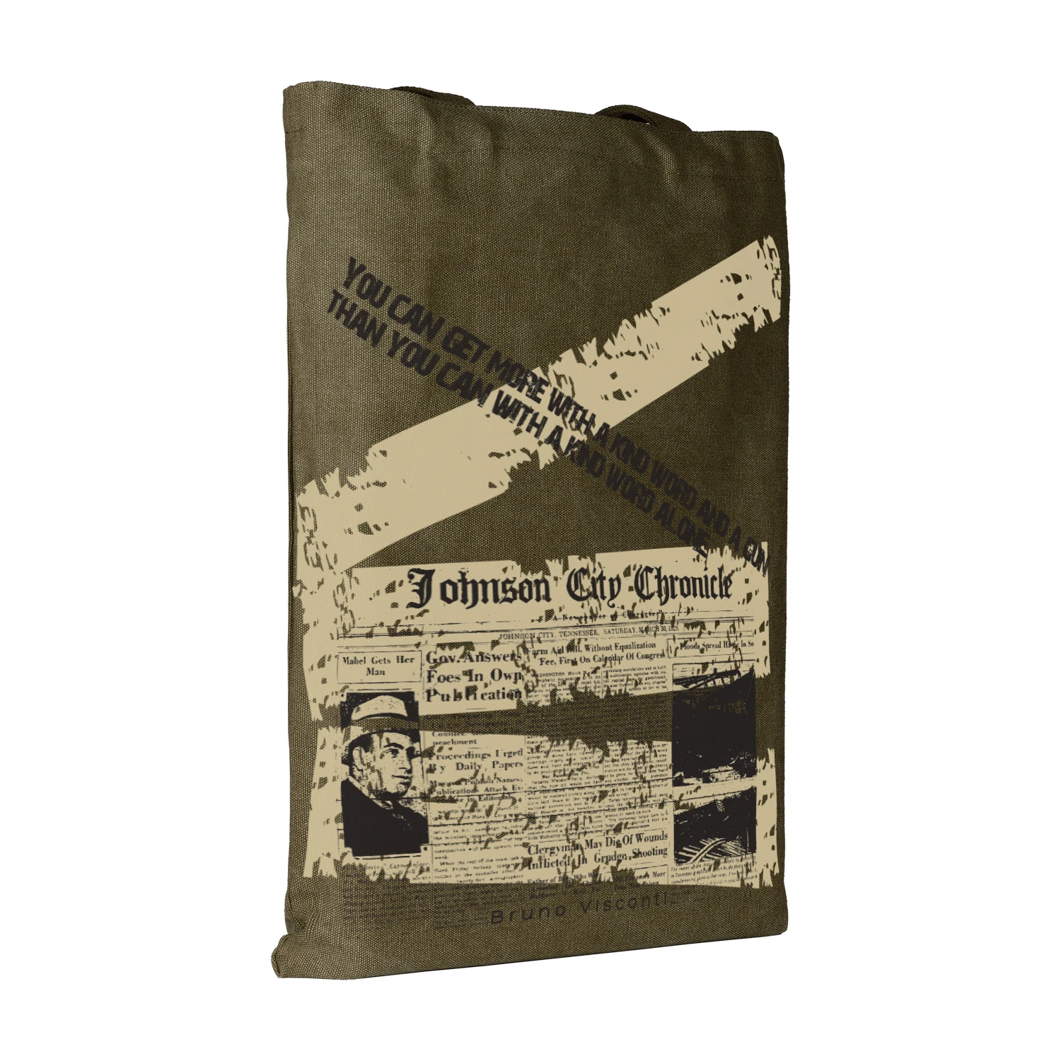 СУМКА-ШОППЕР С КАРМАНОМ, ЦВЕТ ХАКИ "ГАЗЕТНЫЕ ХРОНИКИ" 35x47 cm СУМКА-ШОППЕР С КАРМАНОМ, ЦВЕТ ХАКИ "ГАЗЕТНЫЕ ХРОНИКИ" 35x47 cm