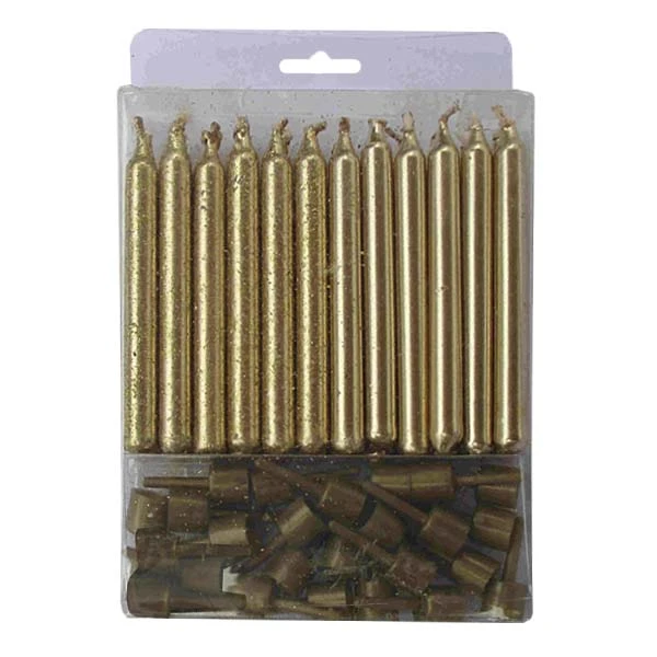 Свечи Золотые с блестками 24(12+12)шт с держателями 6см Свечи Золотые с блестками 24(12+12)шт с держателями 6см