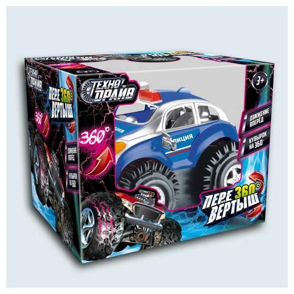 Машина-перевертыш на батарейках, коробка.11,5*9,7*9,3см. ТЕХНОДРАЙВ