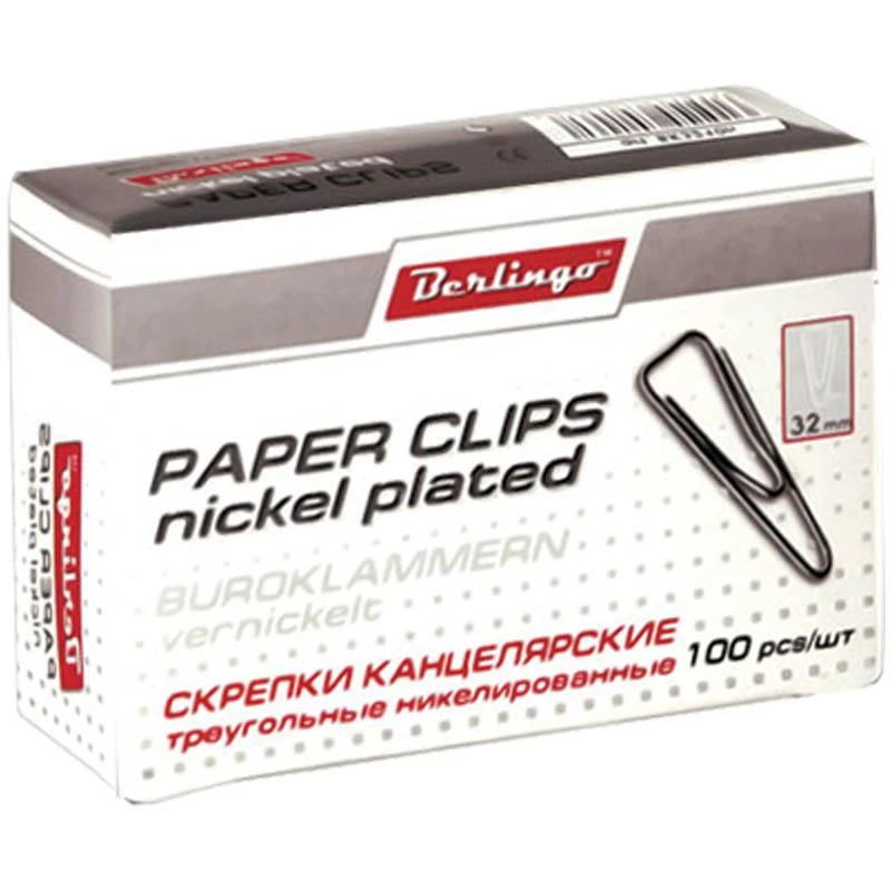 Скрепки никелированные треугольные 32мм, 100шт., с отогнутым носиком, карт. Скрепки никелированные треугольные 32мм, 100шт., с отогнутым носиком, карт.