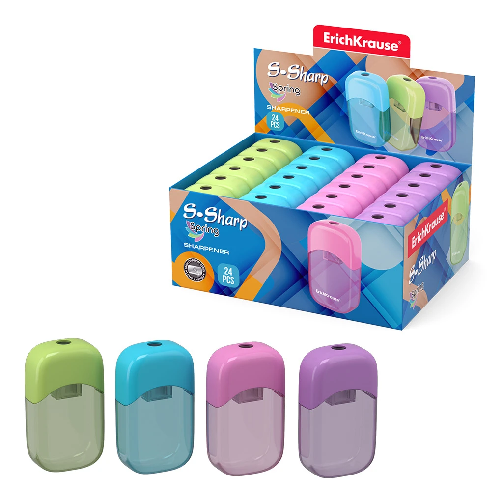 Пластиковая точилка ErichKrause® S-Sharp с контейнером, цвет корпуса ассорти (в