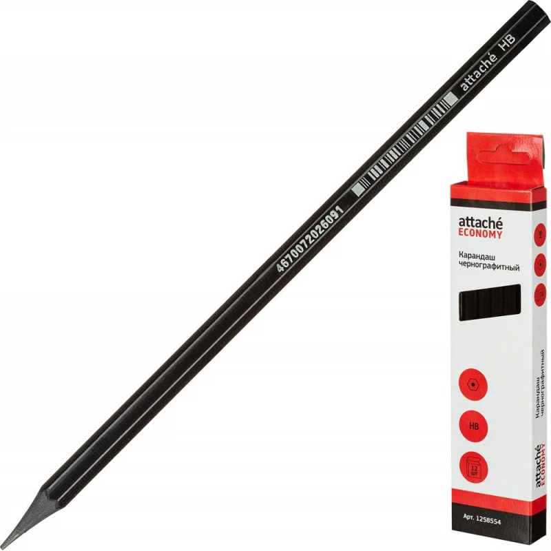 Карандаш чернографитный Attache Economy плаcтик, б/ластика, HB, черный корпус