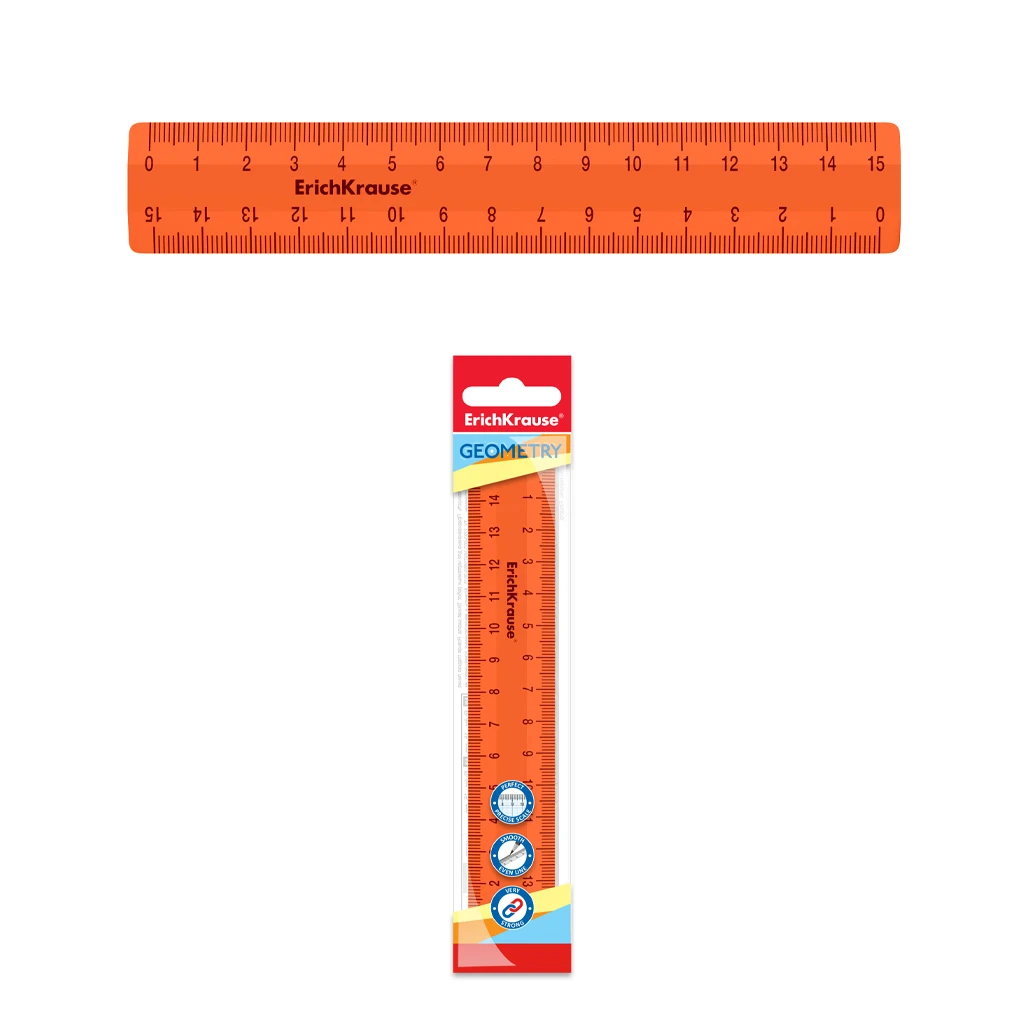 Линейка пластиковая Erich Krause® Caribbean Sunset, 15см, оранжевая, во флоупаке