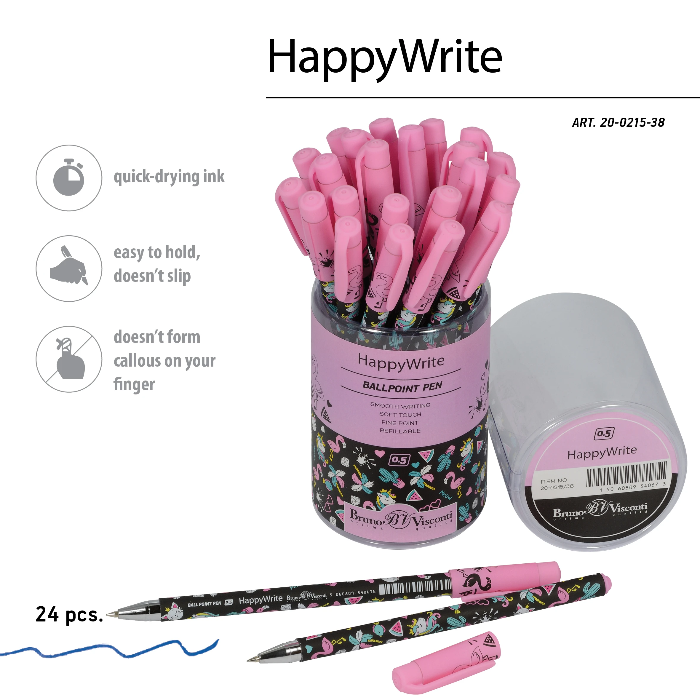 РУЧКА "HappyWrite. Единорожки микс" ШАРИКОВАЯ 0.5 ММ, СИНЯЯ РУЧКА "HappyWrite. Единорожки микс" ШАРИКОВАЯ 0.5 ММ, СИНЯЯ