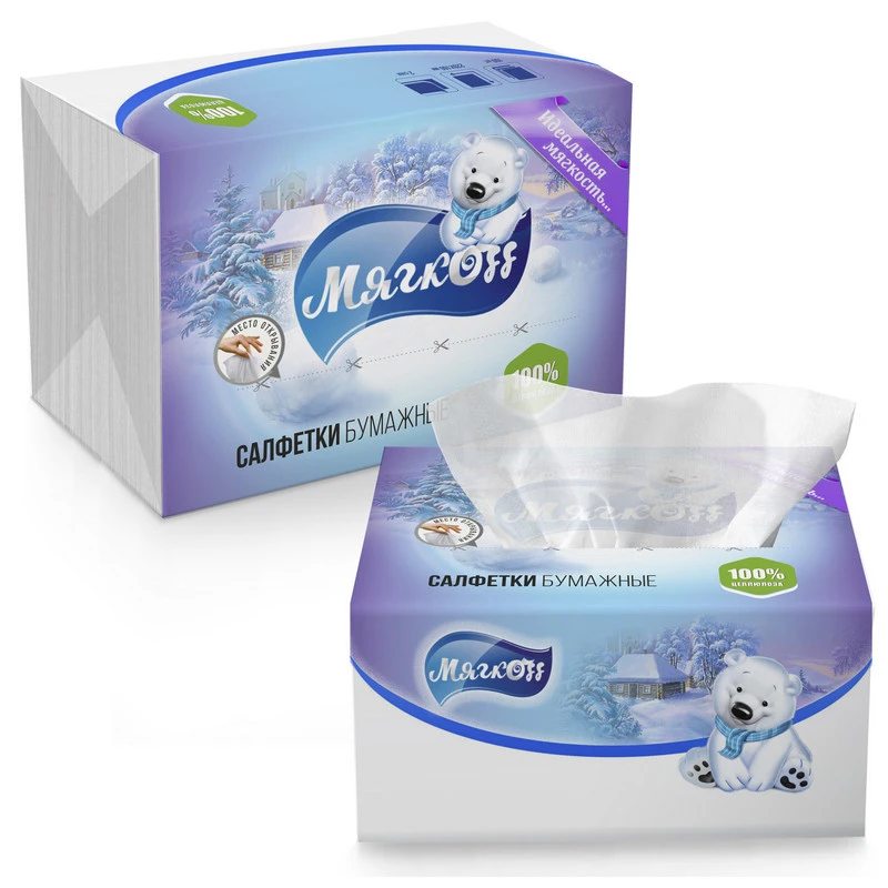 Салфетки Мягкоff 2-сл. 22х15,5 белые V-слож 100шт./уп с клапаном Салфетки Мягкоff 2-сл. 22х15,5 белые V-слож 100шт./уп с клапаном