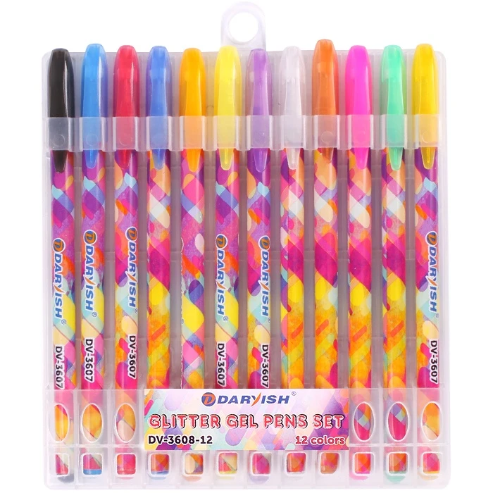 Набор ручек гелевых 12цв. "Darvish" с блёстками, в пласт.пенале,