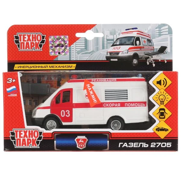 Машина металл свет+звук ГАЗЕЛЬ РЕАНИМАЦИЯ, 13 см, двери, баг., инерция,