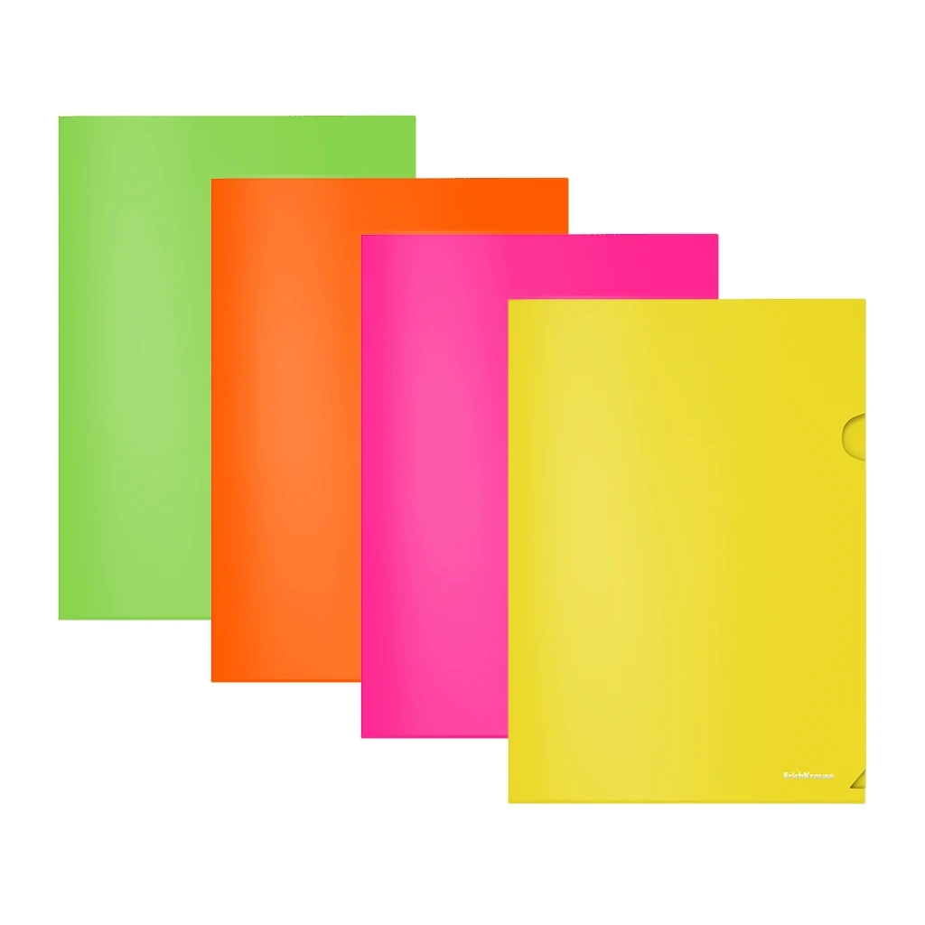 Папка-уголок пластиковая Erich Krause Glossy Neon, A4, полупрозрачная, ассорти