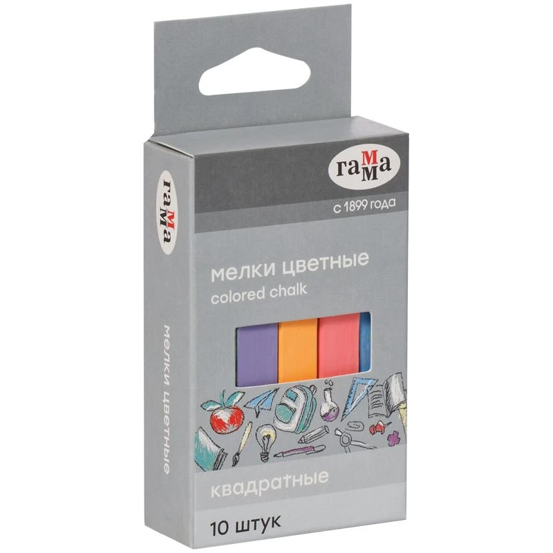 Мел школьный Гамма набор 10 цветов, мягкий, квадратная форма, 0909194