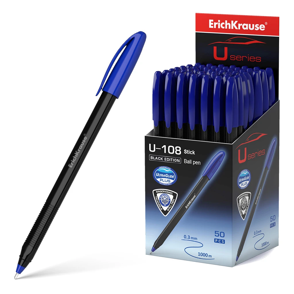 Ручка шариковая ErichKrause® U-108 Black Edition Stick 1.0, Ultra Glide Ручка шариковая ErichKrause® U-108 Black Edition Stick 1.0, Ultra Glide