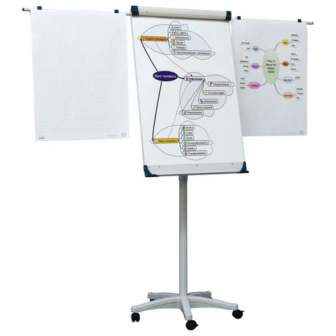 Доска-флипчарт магнитно-маркерная 70х100 см, передвижная, держатели для бумаги, Доска-флипчарт магнитно-маркерная 70х100 см, передвижная, держатели для бумаги,