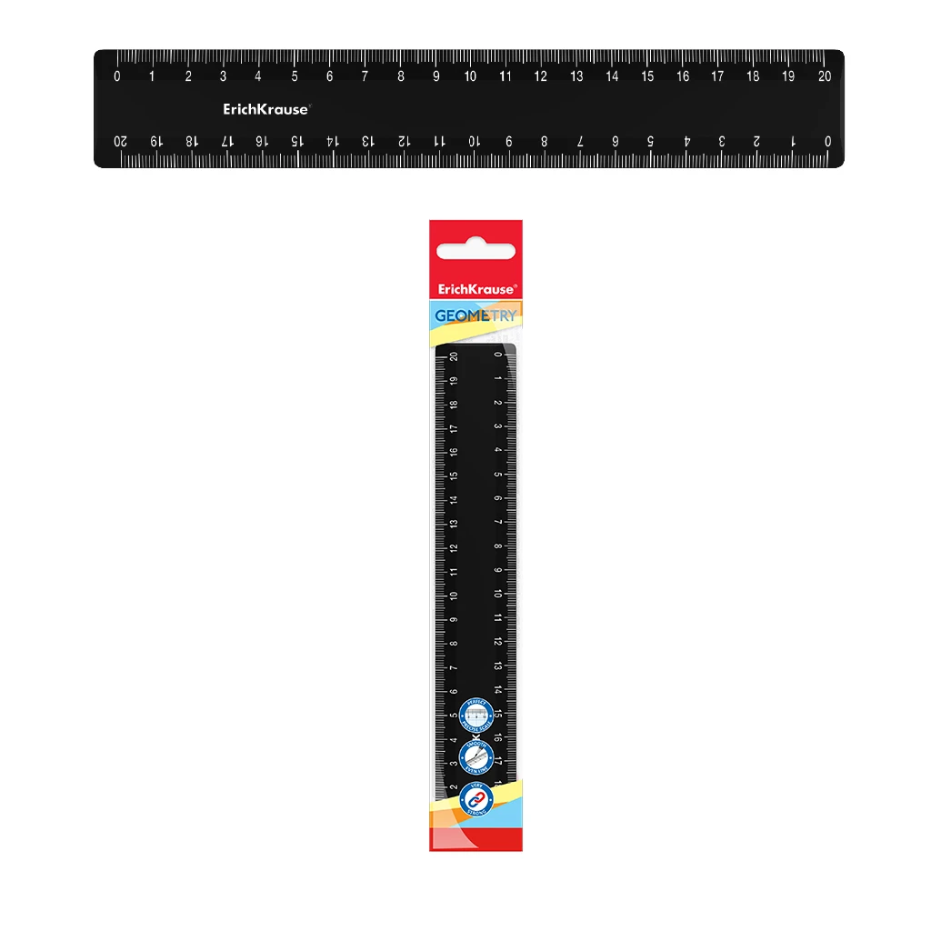 Линейка пластиковая ErichKrause® Classic, 20см, черный, во флоупаке Линейка пластиковая ErichKrause® Classic, 20см, черный, во флоупаке