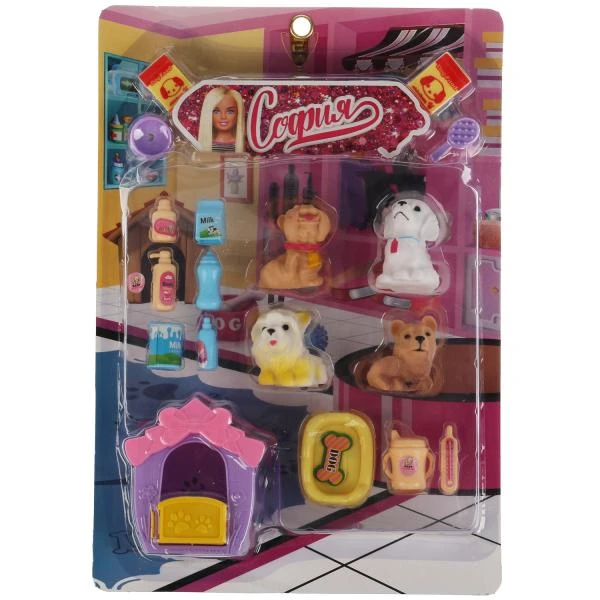 Аксессуары для кукол 29 см 4 собаки с акс для Софии, блистер КАРАПУЗ