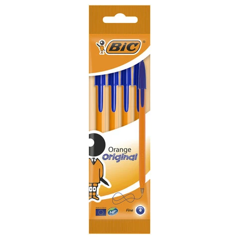 Ручки шариковые BIC "Orange Original Fine", НАБОР 4 шт., СИНИЕ, узел Ручки шариковые BIC "Orange Original Fine", НАБОР 4 шт., СИНИЕ, узел