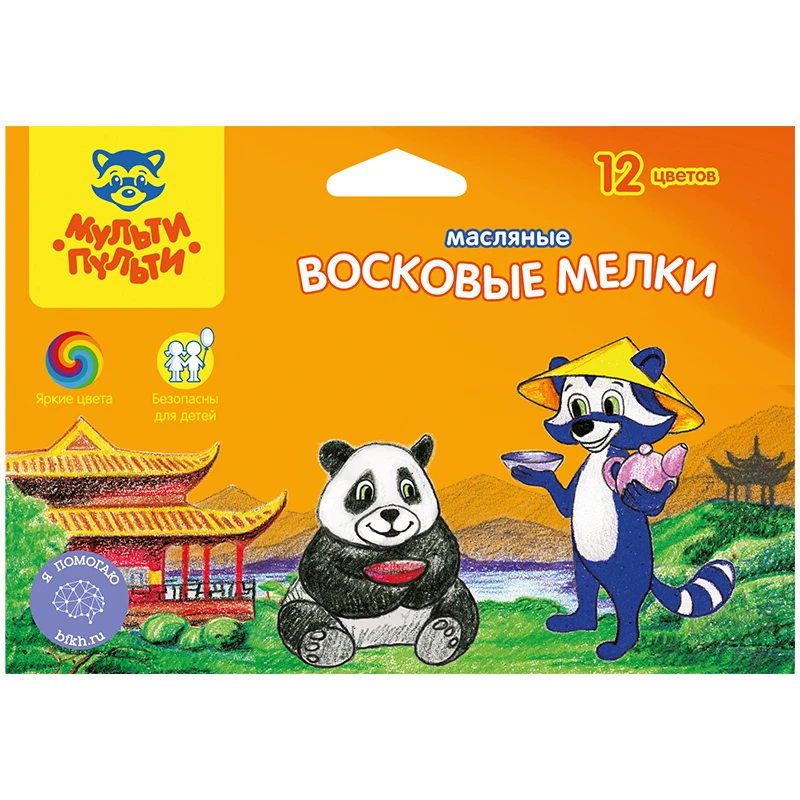Мелки масляные "Енот в Китае" 12цв., картон. уп., европодвес: OC_10455