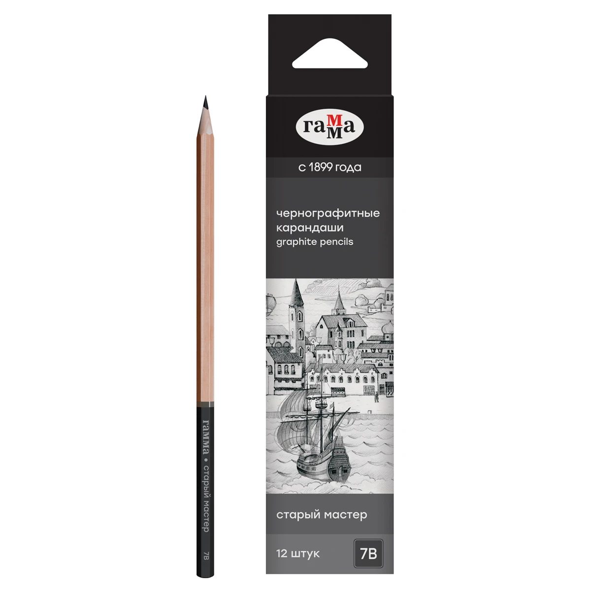 Карандаш чернографитный Гамма "Старый мастер", 7B, заточен.