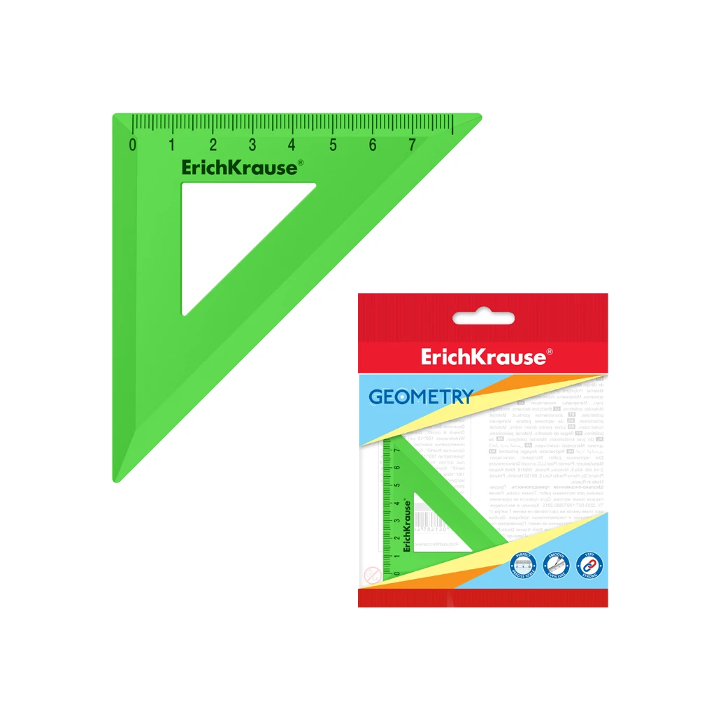 Угольник пластиковый Erich Krause® Neon Solid, 45°/7см, зеленый, во флоупаке