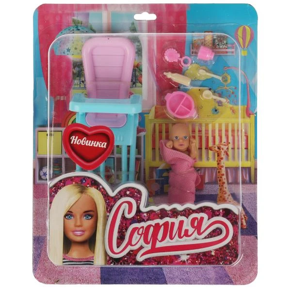 Аксессуары для кукол 29 см младенец,стульчик для кормления и акс,блистер КАРАПУЗ