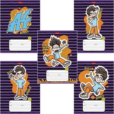 Тетрадь 12 л., HATBER, клетка, обложка картон, "Влад А4" (5 видов в Тетрадь 12 л., HATBER, клетка, обложка картон, "Влад А4" (5 видов в