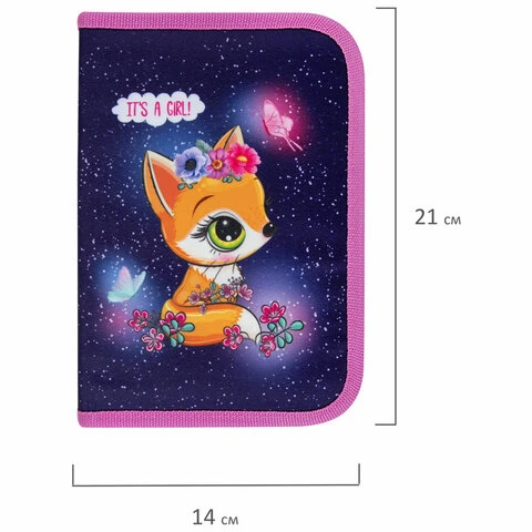 Пенал BRAUBERG, 1 отделение, полиэстер, 21х14 см, "Little fox", 270709