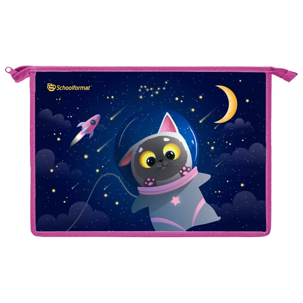 Папка для труда А4 Schoolformat SPACE CAT 325х230х100 комбин.картон синий для