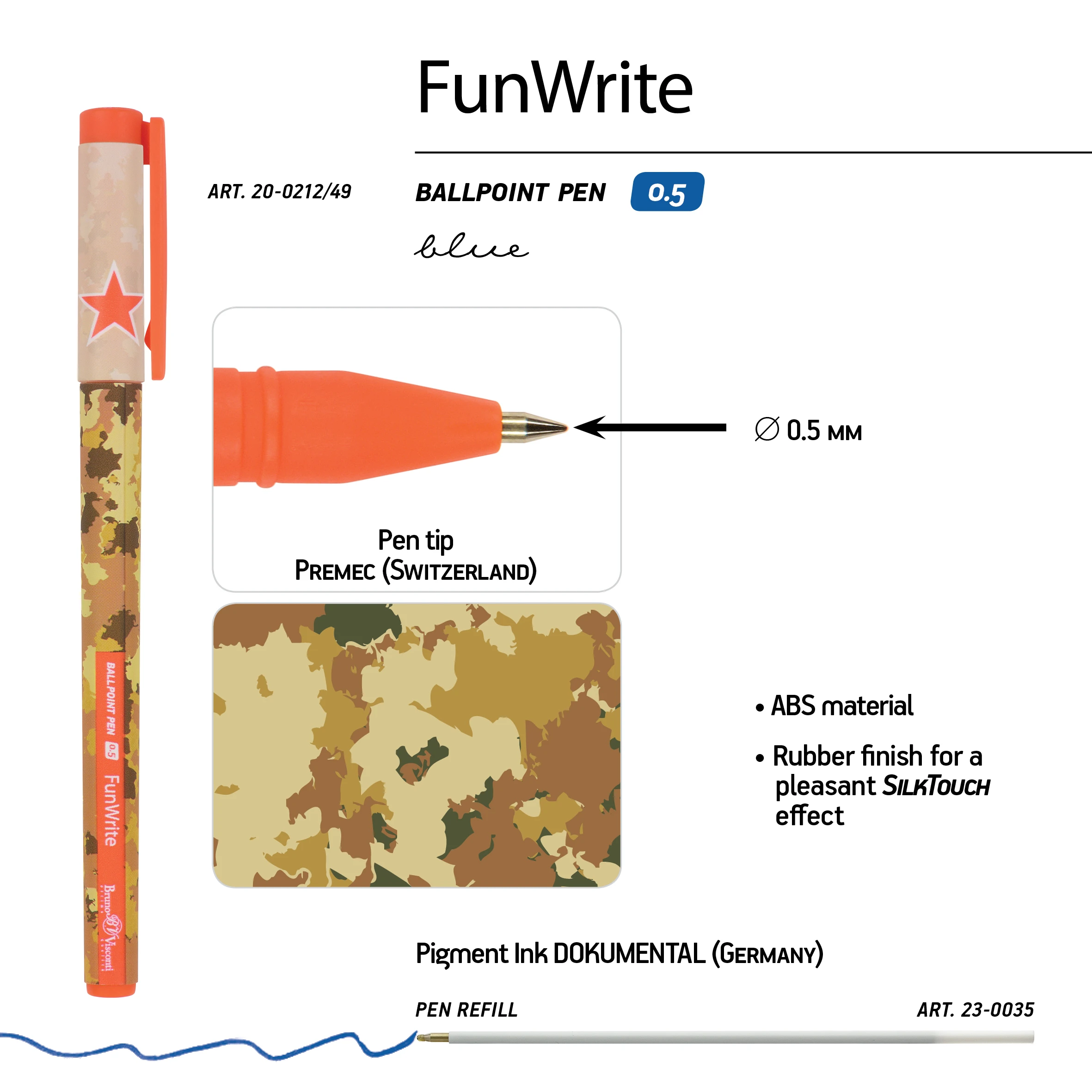 РУЧКА "FunWrite. Military. Sand" ШАРИКОВАЯ, 0.5 ММ, СИНЯЯ РУЧКА "FunWrite. Military. Sand" ШАРИКОВАЯ, 0.5 ММ, СИНЯЯ