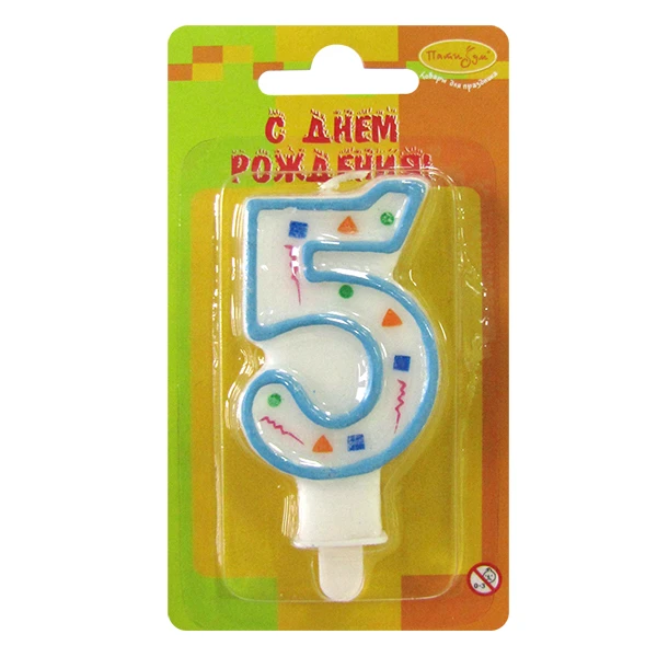 Свеча Цифра 5 Голубое Конфетти 7см Свеча Цифра 5 Голубое Конфетти 7см