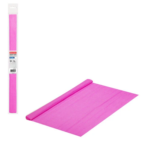 Бумага гофрированная (креповая) ПЛОТНАЯ, 32 г/м2, ярко-розовая, 50х250 см, в
