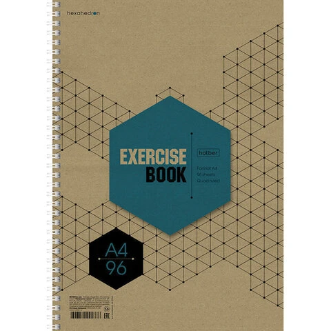 Тетрадь А4 96 л., HATBER, гребень, клетка, обложка крафт, подложка,