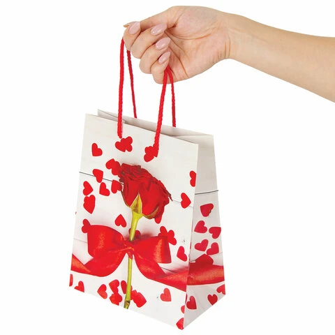 Пакет подарочный 17,8x9,8x22,9 см, ЗОЛОТАЯ СКАЗКА "Роза с лентой",