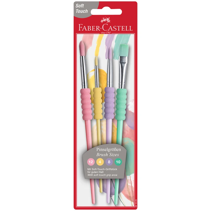 Набор кистей Faber-Castell 4шт., круглые № 12,4,8, плоская №10, пастел. цвета.,