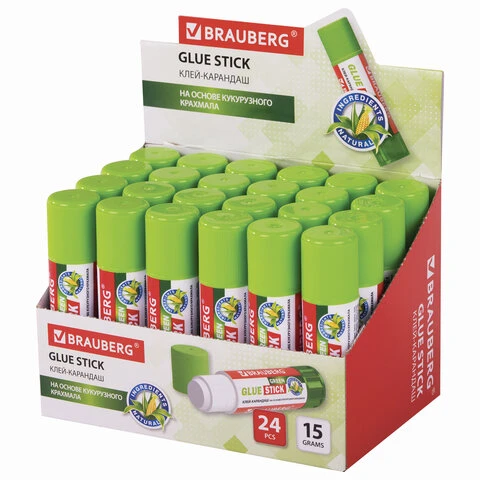 Клей-карандаш на натуральной основе BRAUBERG GREEN, 15 г, 270437 Клей-карандаш на натуральной основе BRAUBERG GREEN, 15 г, 270437