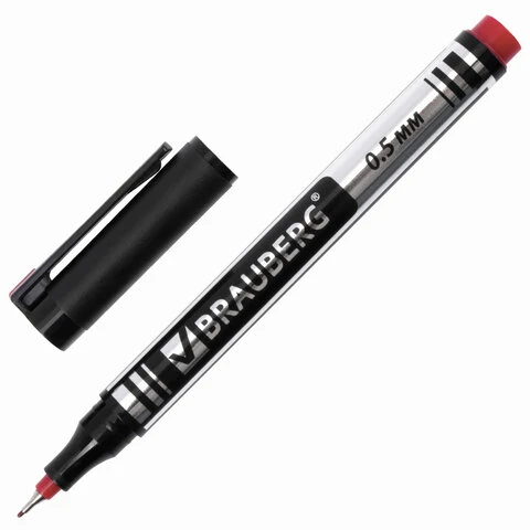 Маркер перманентный (нестираемый) BRAUBERG "Jet", КРАСНЫЙ, супертонкий