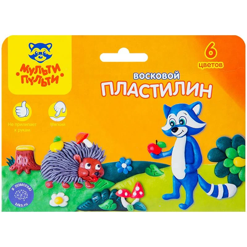 Пластилин "Енот в лесу" 06 цветов, 90г, восковой, со стеком, картон с Пластилин "Енот в лесу" 06 цветов, 90г, восковой, со стеком, картон с