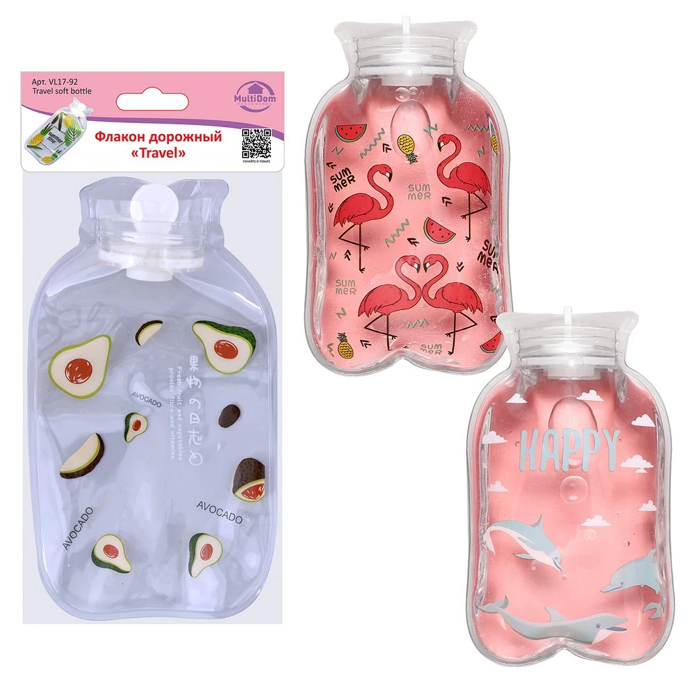 Флакон дорожный "Travel". Размер 10х18см, объем 250мл, 3 дизайна Флакон дорожный "Travel". Размер 10х18см, объем 250мл, 3 дизайна