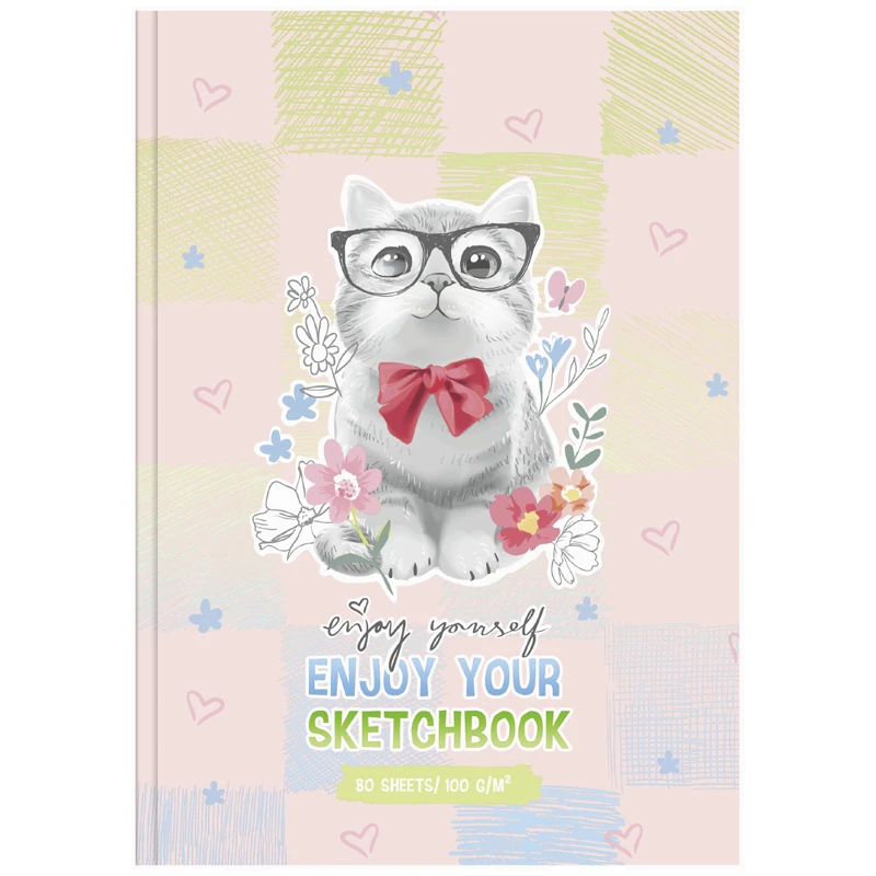 Скетчбук 80л. А5 7БЦ BG "Котик с бантиком", 100г/м2, матовая