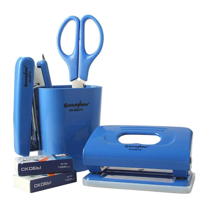 Набор канцелярский (дырокол, степлер №10, скобы №10 (2 упаковки) стакан,