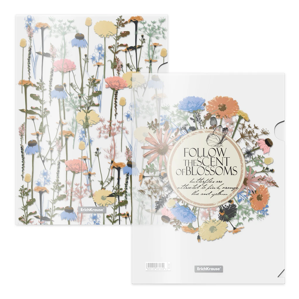 Набор из 4 папок-уголков пластиковых ErichKrause® Wild Flowers, А4, ассорти