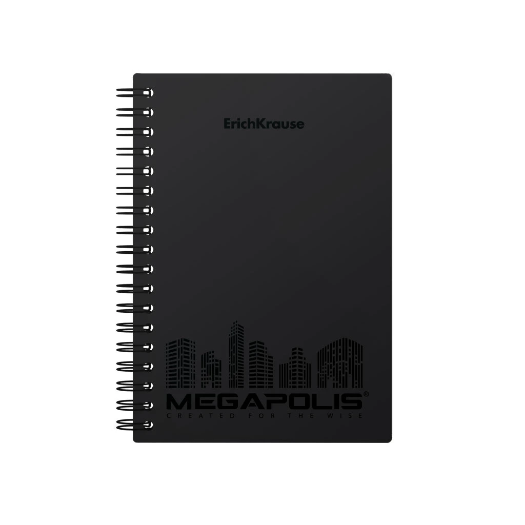 Тетрадь общая с пластиковой обложкой на спирали Erich Krause MEGAPOLIS, черный,