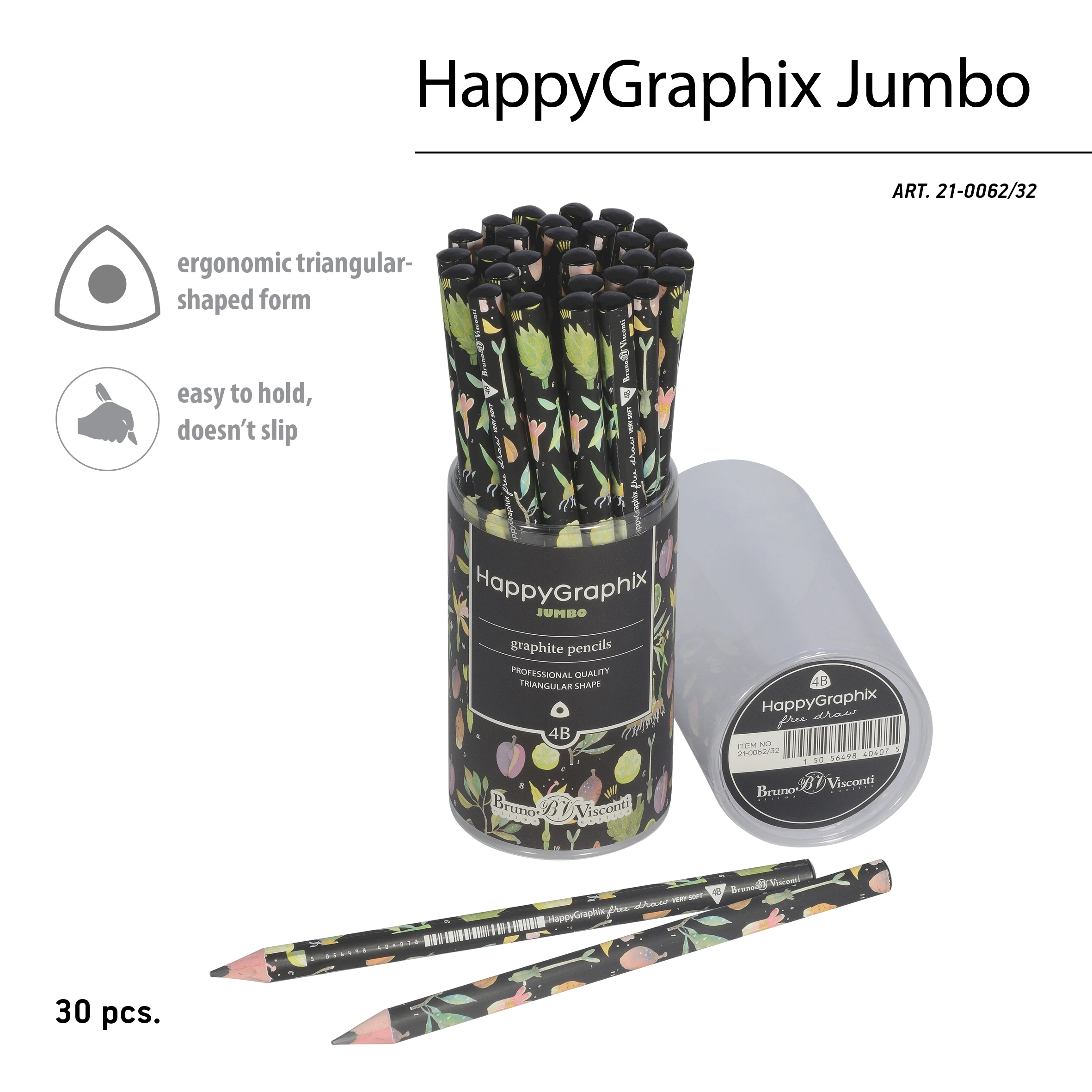 КАРАНДАШ ЧЕРНОГРАФИТОВЫЙ "HappyGraphix Jumbo. Ботаника" 4В, 3.5 MM КАРАНДАШ ЧЕРНОГРАФИТОВЫЙ "HappyGraphix Jumbo. Ботаника" 4В, 3.5 MM