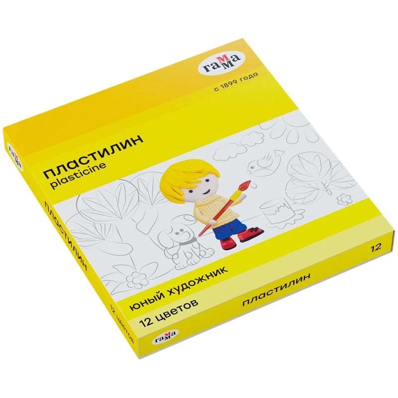 Пластилин Гамма "Юный художник NEW", 12 цветов, со стеком, картон Пластилин Гамма "Юный художник NEW", 12 цветов, со стеком, картон